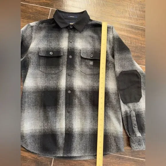 Roark Nordsman Classic Fit Charcoal Plaid Flannel Shirt Jacket w/ Elbow Patches - Picture 10 of 16